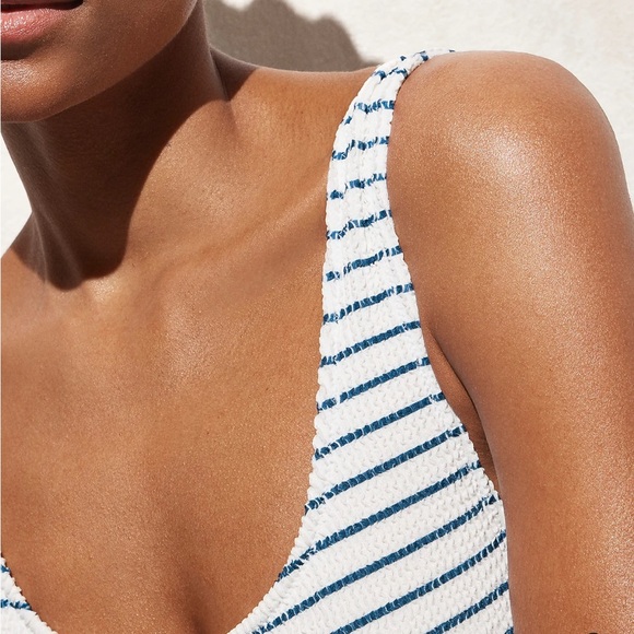 J Crew nautical blue white stripe scrunchie one piece swim suit size 14 new - Picture 2 of 9